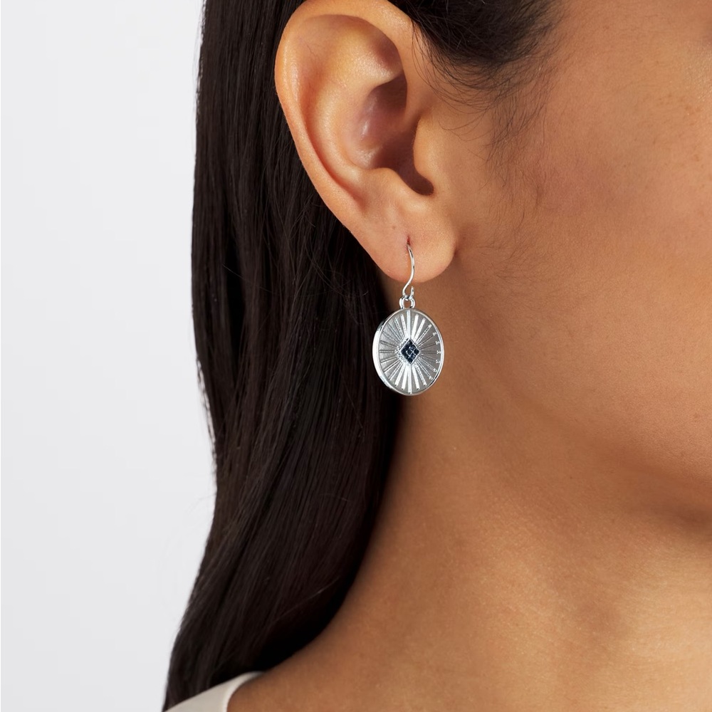 Marlyn Schiff Jacinta Coin Drop Silver Blue Radiant Wheel Earrings Stitchfix - Picture 2 of 2
